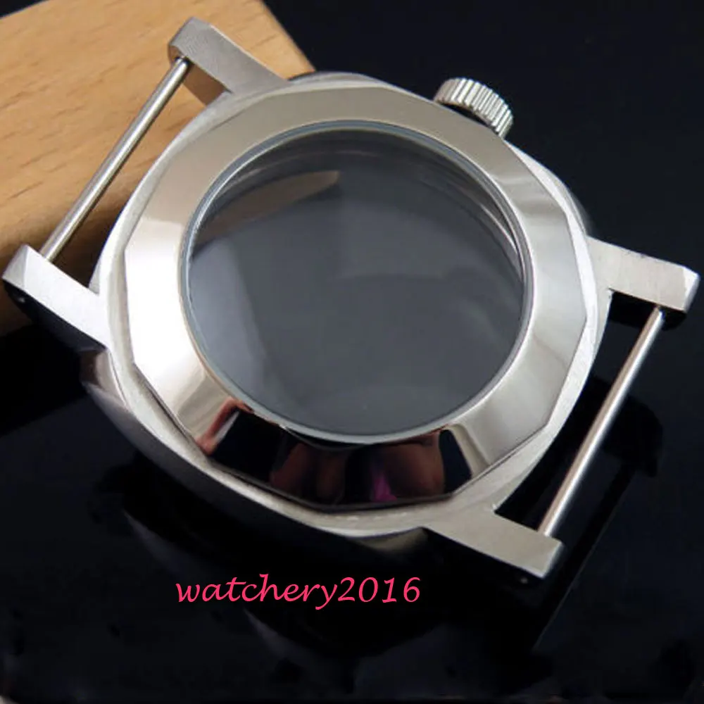 Polished 44mm Corgeut stainless steel black PVD case fit eta 6497 6498 movement watch case