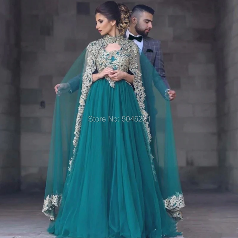 Зеленые мусульманские дубайские вечерние платья кружевное длинное исламское платье для выпускного вечера с курткой арабский кафтаны вечерние платья Robe De Soiree - Цвет: picture color