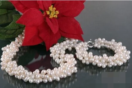 

Miss charm Jew.649 amazing 7-8mm white 3row pearl necklace&bracelet sets hot