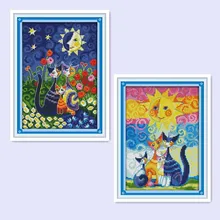 Солнце Под котом из мультфильма, вышивка крестом, Очаровательное животное, Xiao Mao декоративная ручная вышитая карта