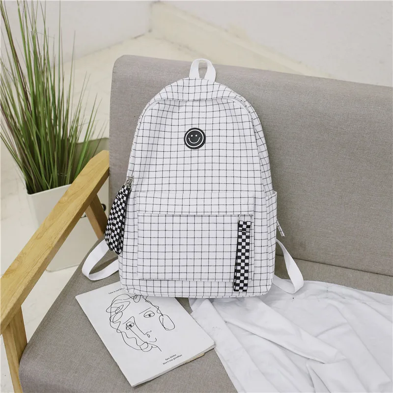 Черно-белый школьный рюкзак с узором в клетку, женский корейский школьный рюкзак, студенческий рюкзак в стиле колледжа, сумка через плечо - Цвет: Белый
