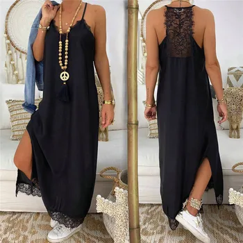 

Woman Sexy Lace Spaghetti Strap Long Dress Women Summer Sling Solid Party Dress Vestidos Verano 2019 Robe Longue Femme