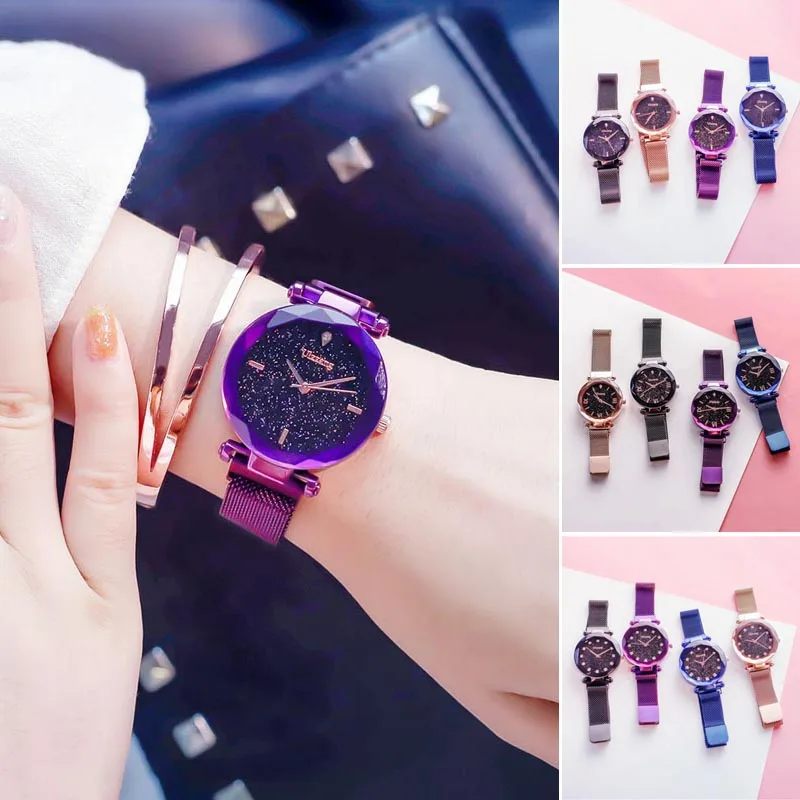 

Women Starry Sky Masonry Watch Magnet Strap Buckle Alloy Belt Watch Birthday Gift GDD99