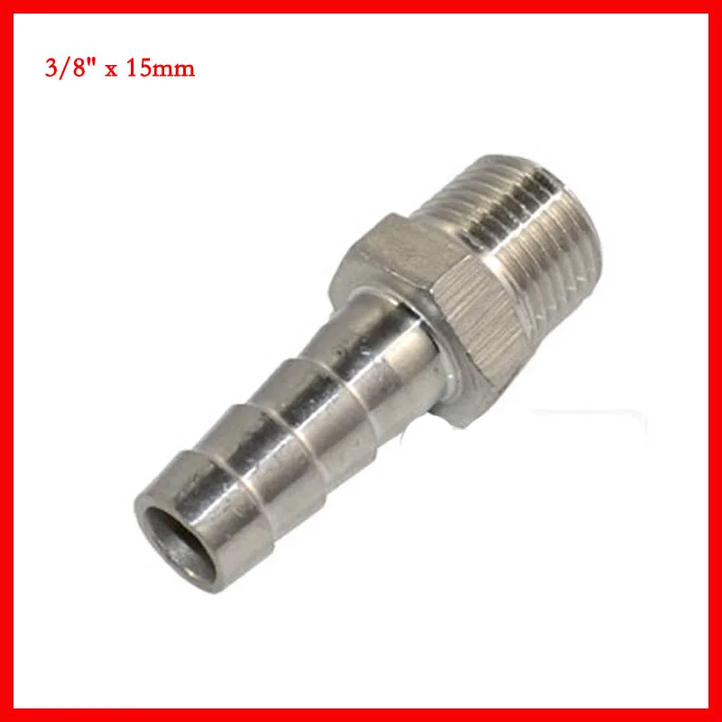 

3/8" x 15mm Stainless Steel SS304 Male thread Pipe fitting barb Hose Tail Connector 5 pcs/lot