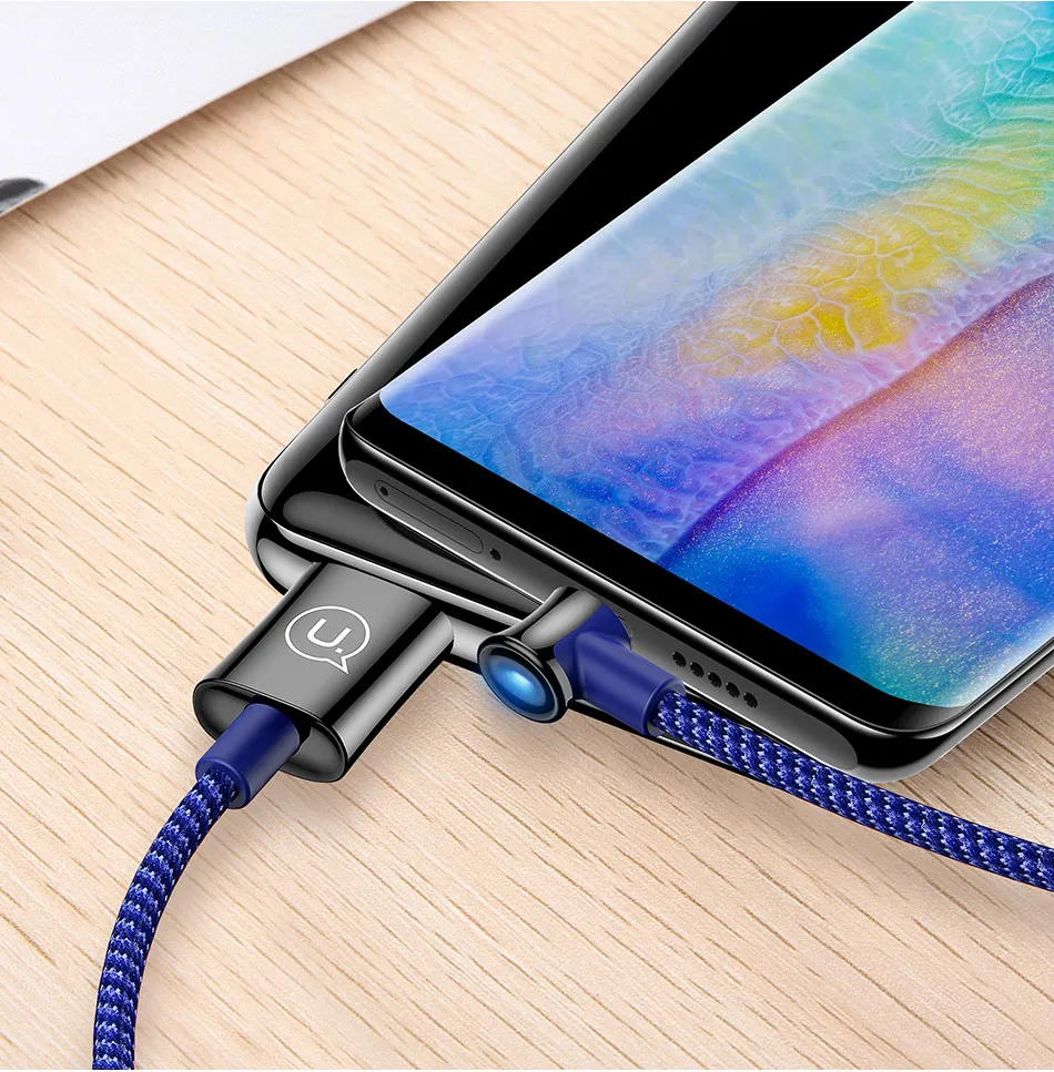 USAMS Automatic power-off Type C Cable 90 Degree Fast Charging usb c cable Type-c data Cord Charger usb-c for Samsung Xiaomi AF