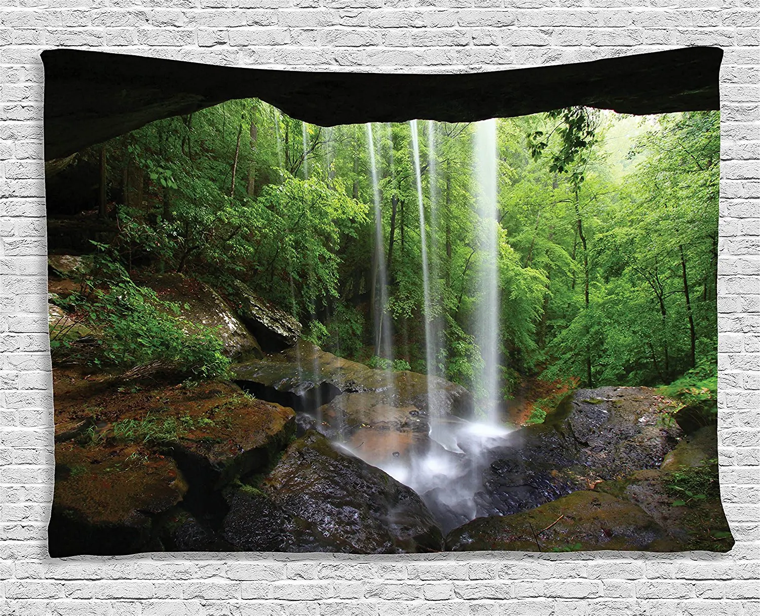 

Natural Cave Tapestry Still Waterfall in the Forest in Northern Alabama Habitat Ecosystem Scenery Wall Hanging for Dorm