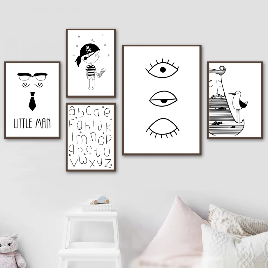 

Eye Girl Bird Letter Quotes Wall Art Canvas Painting Posters And Prints Black White Cartoon Wall Pictures Baby Kids Room Decor
