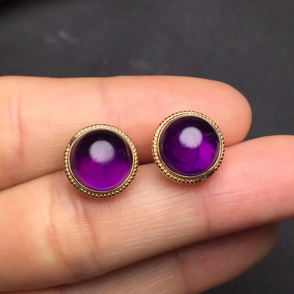 

Fine Jewelry Real 18k Rose Gold Earrings AU750 100% Nature Purple Amethyst Gems Love Female Earrings Fine Gift women earring