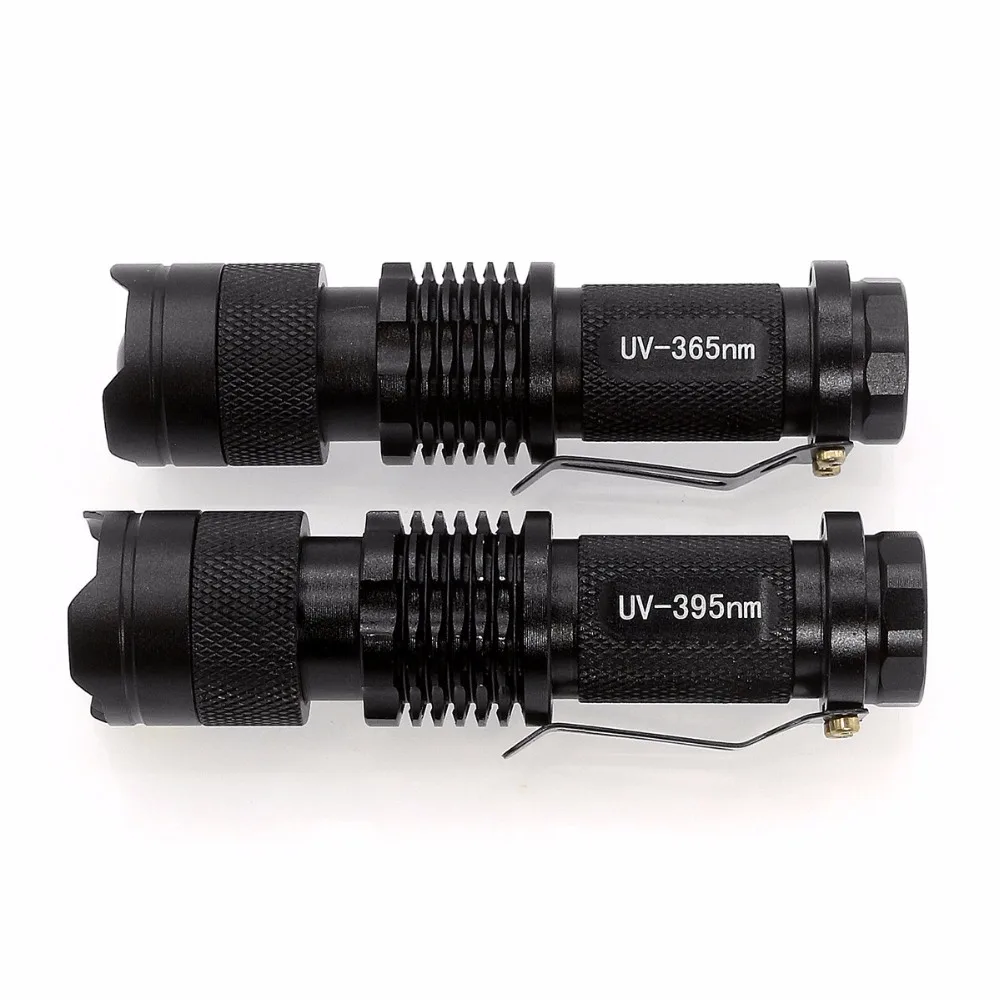 Zoomable UV светодиодный светильник вспышка 365nm 395nm Lanterna фонарь УФ черный лампа AA
