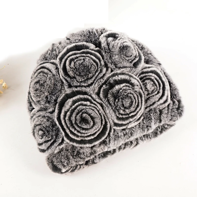 

Rex Rabbit Real Fur Beanies 2018 Winter Thick Women's Hat Girl Knitted Skullies Caps Winter Hats for Women Beanies for Ladies