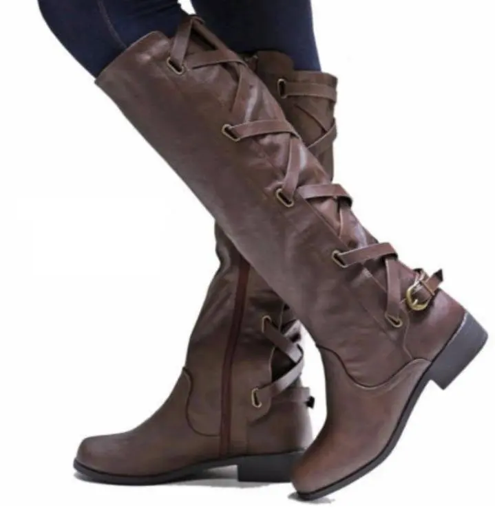 Осенне-зимние женские сапоги до колена женские мотоциклетные сапоги модельные сапоги на среднем каблуке высокие сапоги до бедра женская обувь mujer размера плюс 35-43