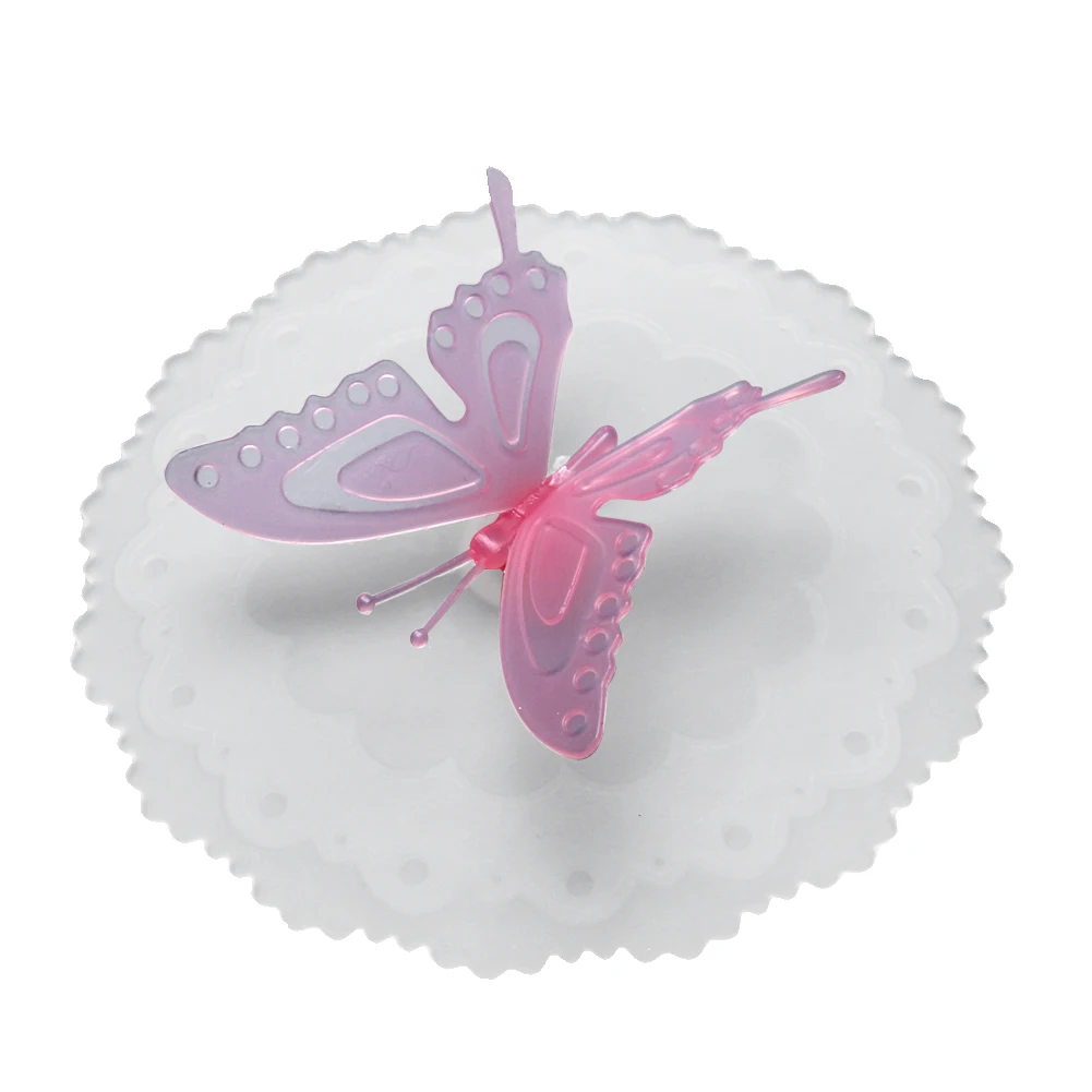 Силиконовые крышки чашки Анти-пыль герметичные чашки крышка столовая аксессуары креативная Милая чашка с изображением бабочки кухонные крышки инструменты - Цвет: Розовый