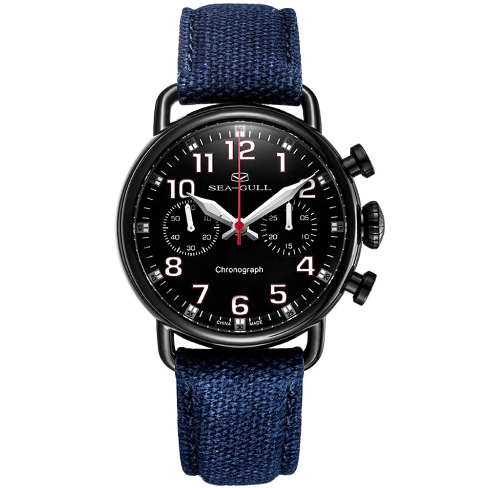 Оригинальные часы с Чайкой 811.23.5025H, механический хронограф, китайские военные часы, светящиеся арабские цифры, черный циферблат - Color: Leather