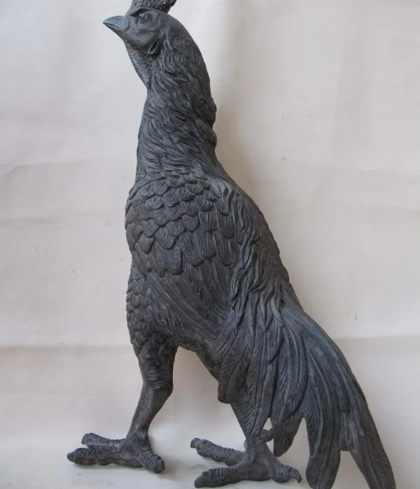 

13"Chinese Folk Pure Copper bronze propitious Rooster chanticleer cock statue