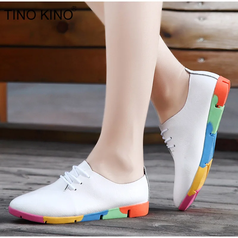 

New Spring Autumn Women Flats Shoes Casual Loafers Lace-Up High Quality PU Platform shoes Female Walking Shoes Plus Size