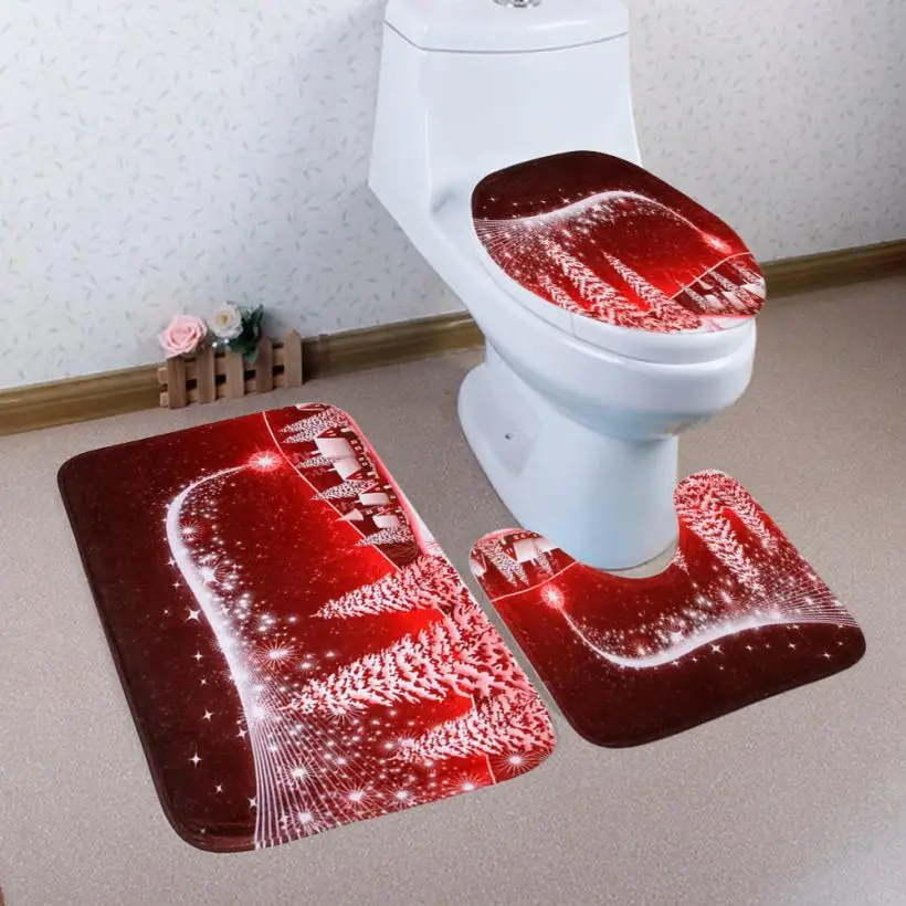 

Ouneed Merry Christmas Pedestal Rug + Lid Toilet Cover + Bath Mat 3PC/Set drop shipping O21 30+