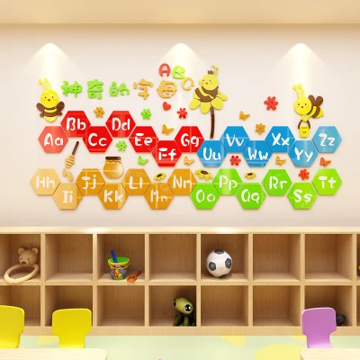 Английский алфавит, наклейки для раннего образования, акриловые наклейки на стену, 3d стерео наклейки на стену для детского сада, макет - Цвет: A