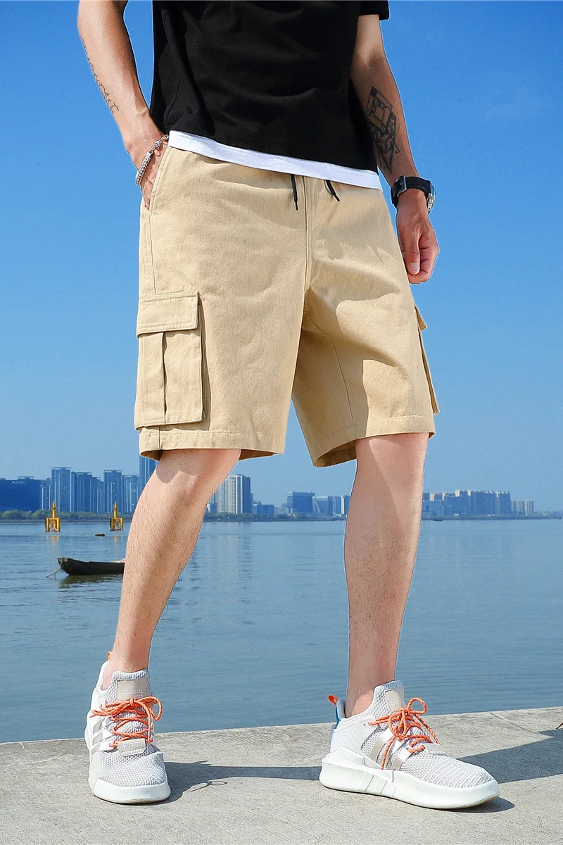 Khaki Shorts Летние мужские шорты летние новые повседневные мужские корейские модные хлопчатобумажные спортивные шорты с пятью точками мужские большие размеры - Цвет: Khaki Shorts