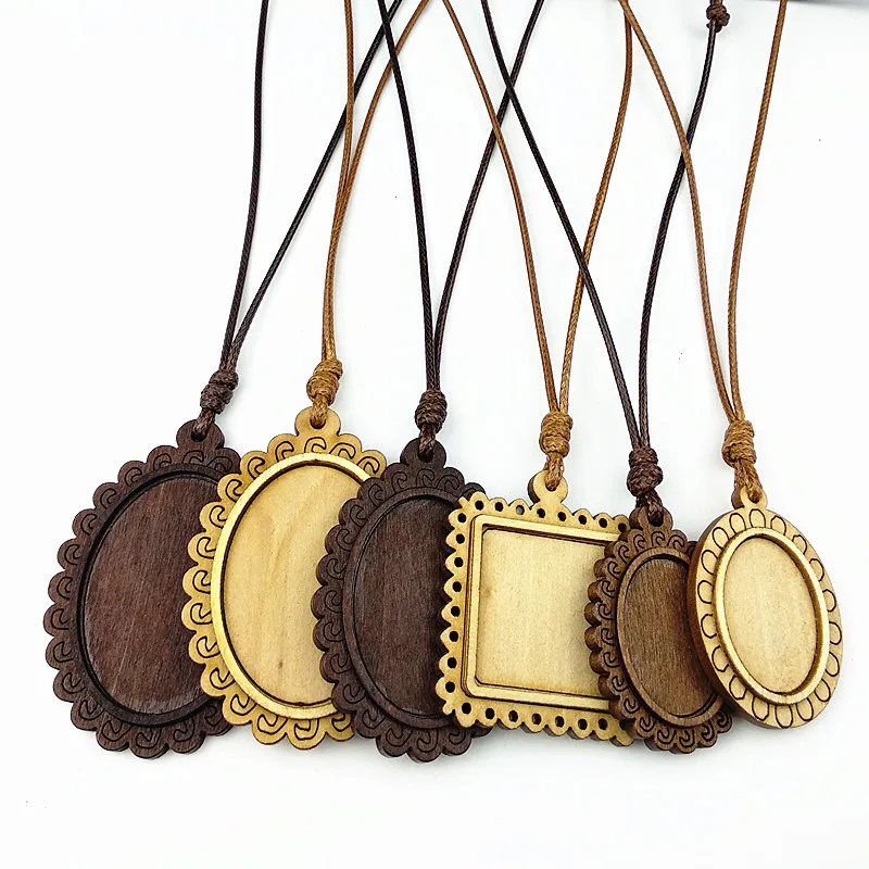 

Jiangzimei 24pcs Wood pendant settings18*25mm 25X30mm 30*40mm Ellipse Leaf wooden base with leather cord for necklace making