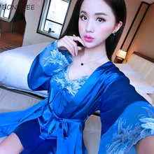 Халаты женские шелковые простые с принтом элегантные женские летние вышитые женские s Лук корейское платье наборы до колена летние дышащие невесты