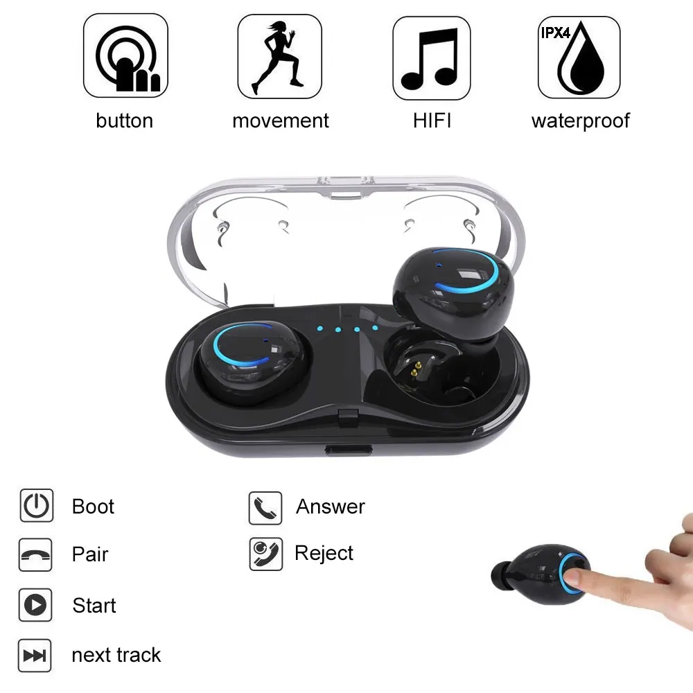 TWS T6 Wireless Bluetooth Stereo Headphones Sports Earbuds For Smartphones Computer White