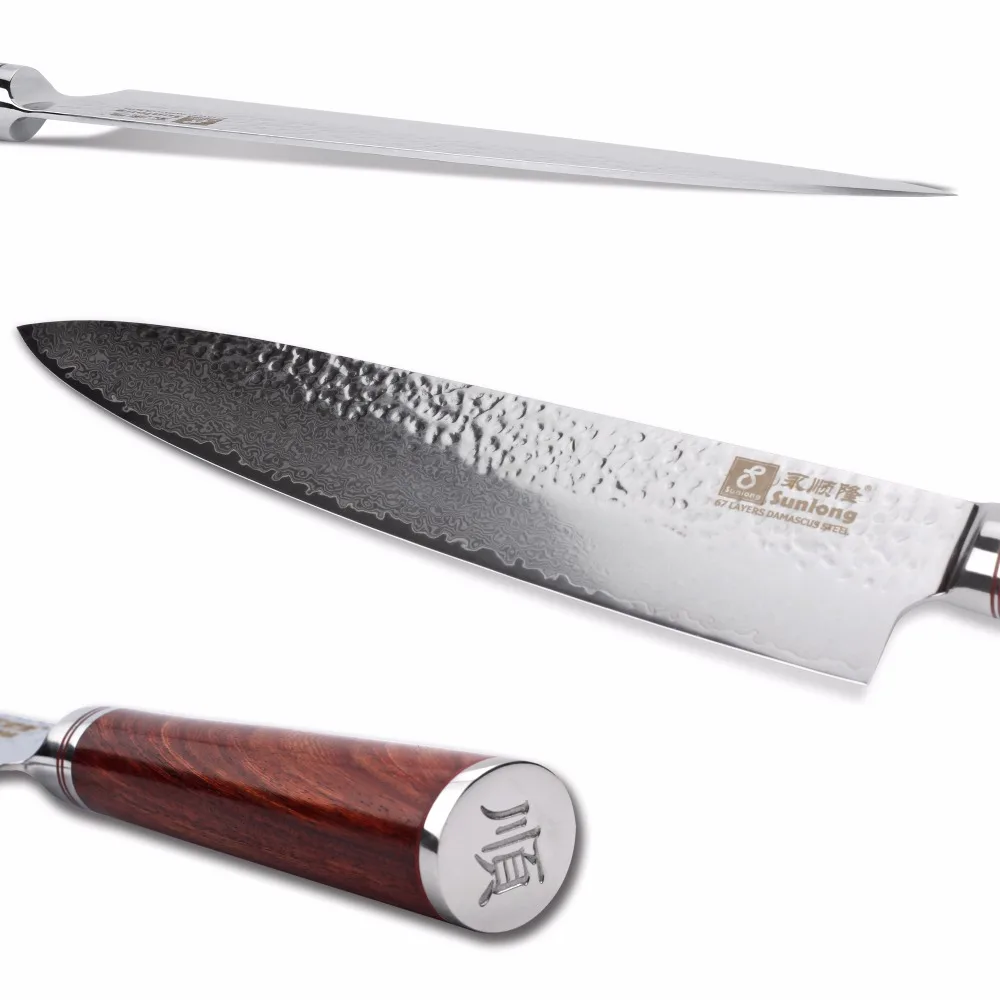 Ножи шеф повара Sunlong Gyuto VG10 японские ручки из Дамасского палисандра 10