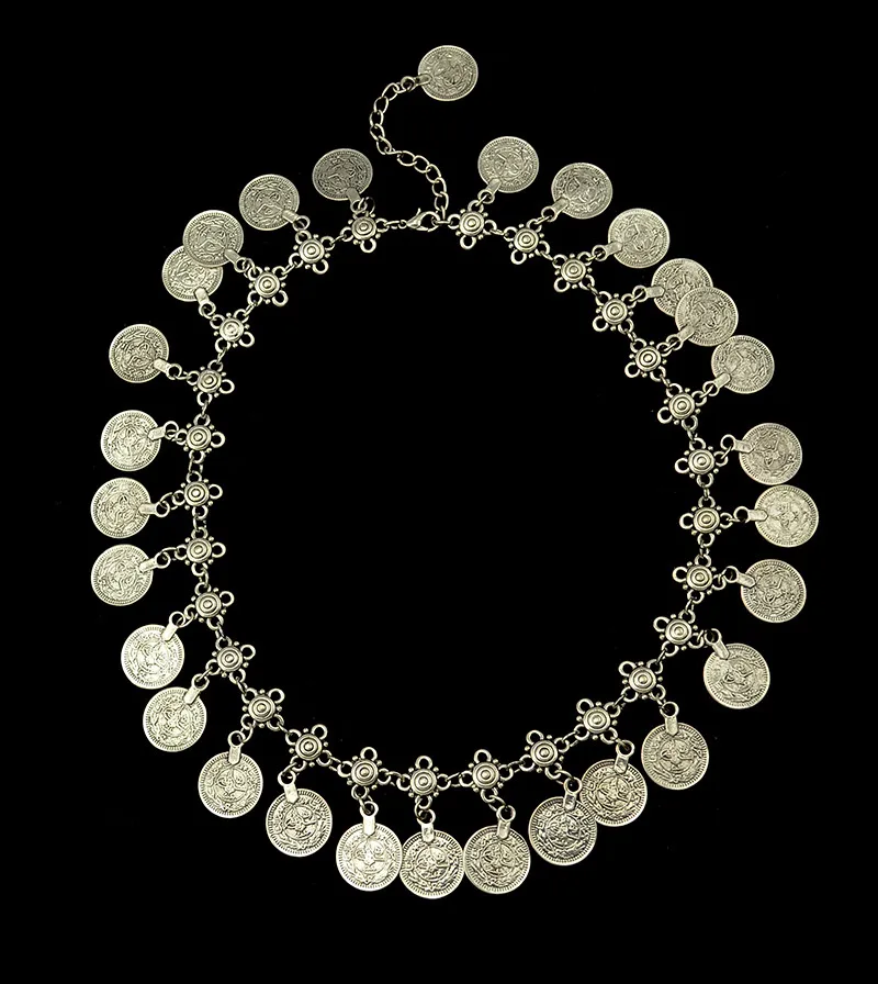 Ожерелье с серебряной монеткой, регулируемое, ручной работы, цыганское, Пляжное, этнический, племенной фестиваль, турецкое ожерелье, ювелирное изделие