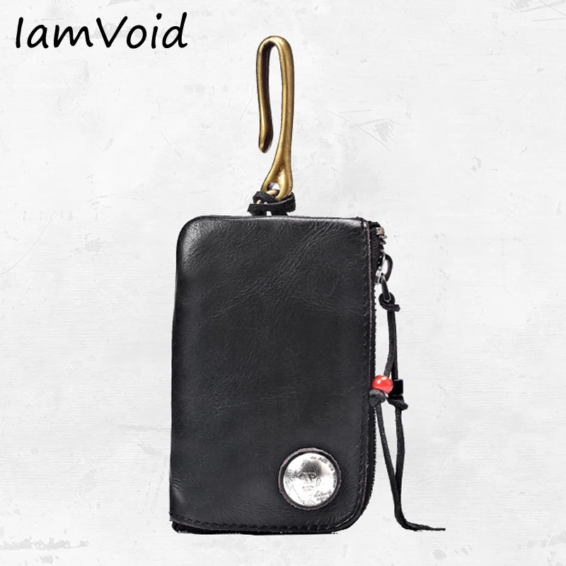 

IamVoid Italian Leather Key Wallet Men's Real Leather Zipper Car Key Holder High Quality Credit Credit Card Case with Rivet