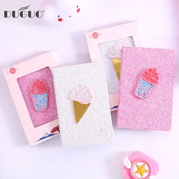 

DUGUO cute stationery glitter hand book ice cream girl colorful vibrating hand book set notebook kawaii school supplies