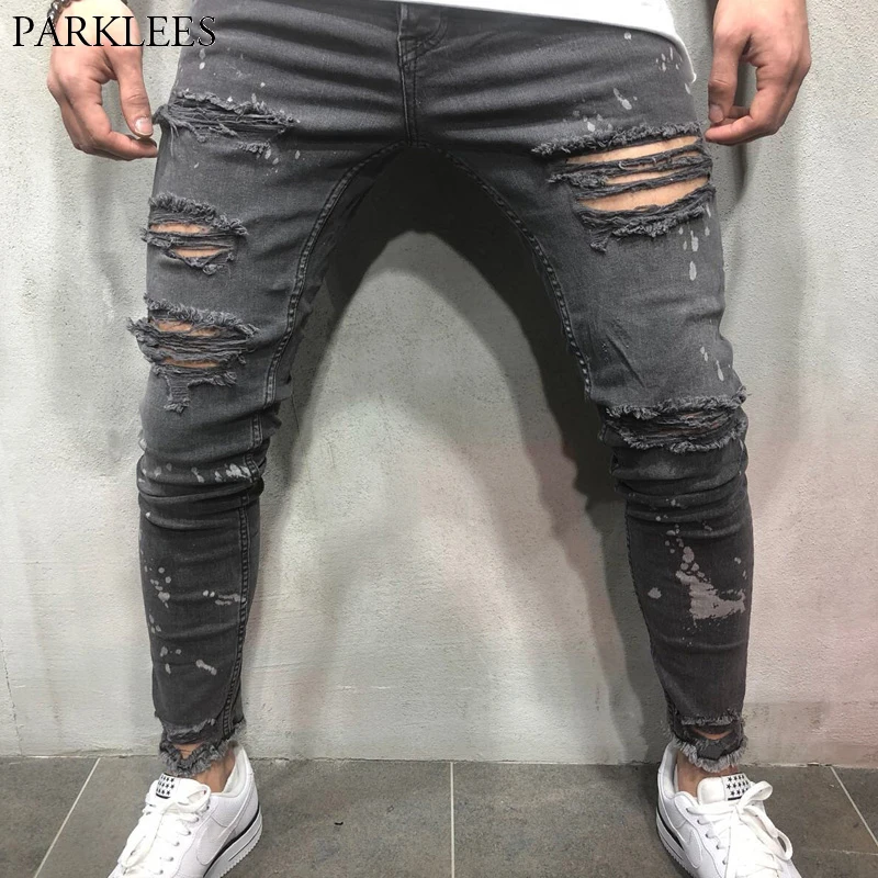 Hip Hop Skinny Ripped Jeans For Men 2018 Brand New Distressed Frayed