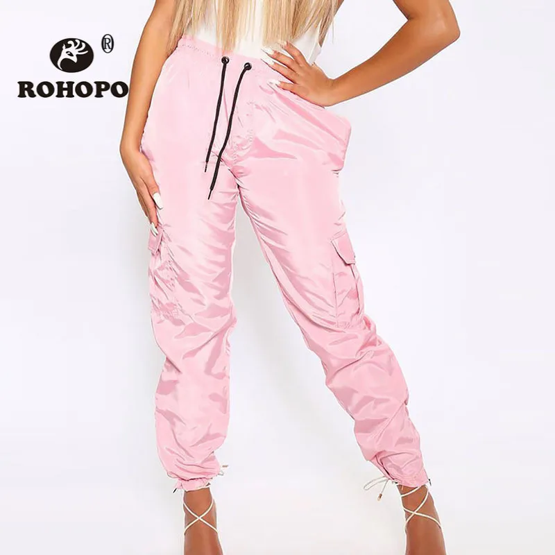 

ROHOPO Harajuku Streetwear Pink Cargo Pants Multi Pockets Harm Fashion Woman High Waist Hippie Vintage Female Cargo Pant