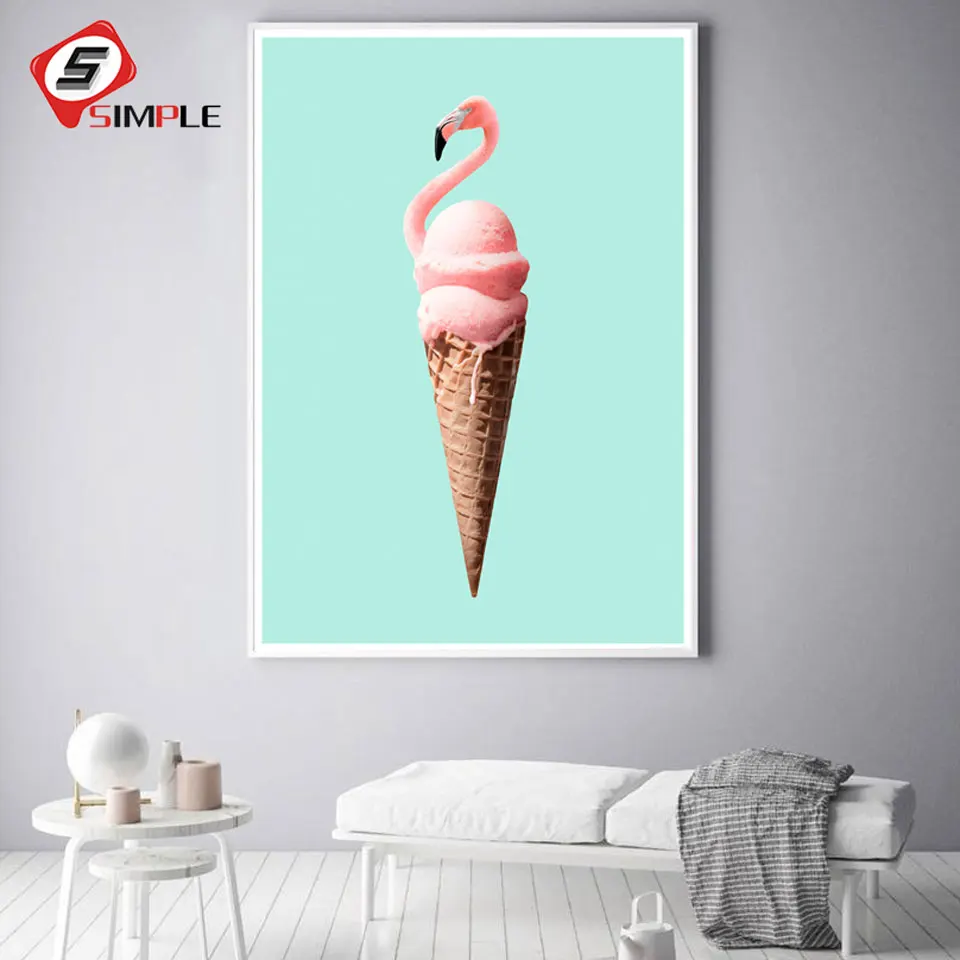 

Flamingo Cone Posters and Prints Nordic Animal Canvas Painting Scandinavian Wall Picture For Living Room Home Decor No Frame