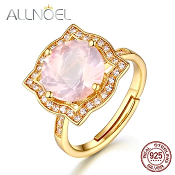 

ALLNOEL 925 Sterling Silver Ring For Women Rose Quartz Rings Fine Jewelry Accessories Engagement Wedding Band Indian Jewelry