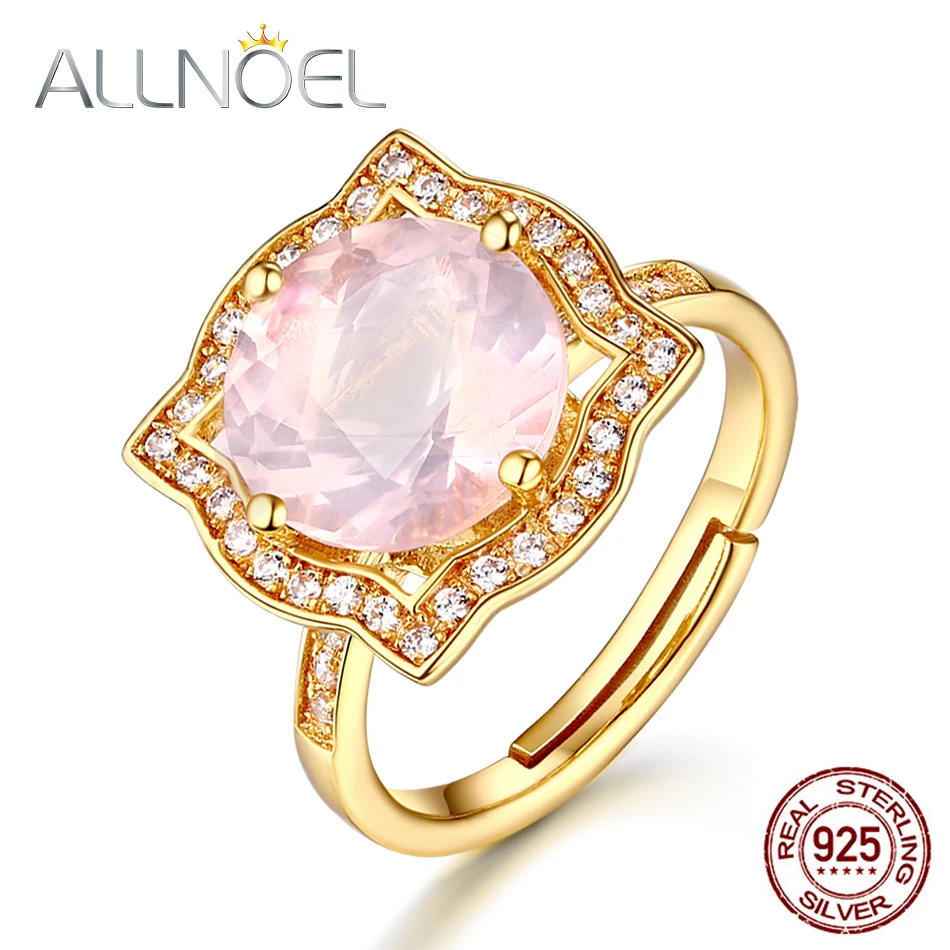ALLNOEL 925 пробы Серебряное кольцо для женщин кольца из розового кварца ювелирные