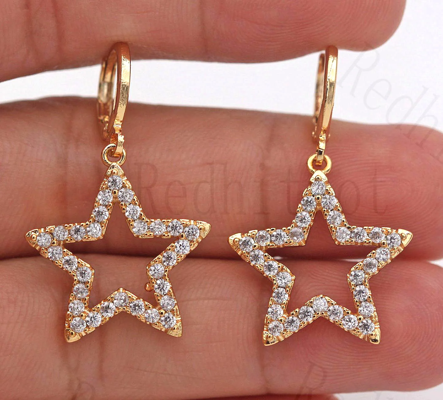 

New Star Statement Earrings for Women Gold Filled Hollow Drop Earring with Zircon Luxury Jewelry for Party Wedding Anniversary