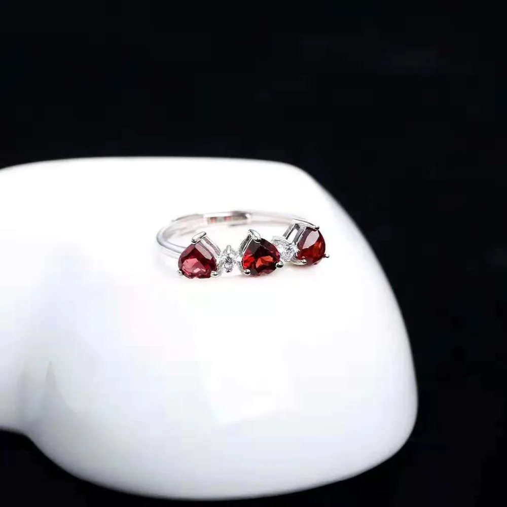 Natural 925 Silver Garnet Ring VintageVRed Women Luxury Garnet Gemstone Rings Heart Fine Jewelry Accessories Girlfriend Gift