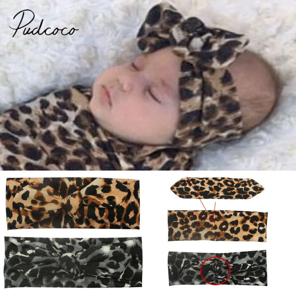 

2019 Accessories Kids Girls Baby Toddler Leopard Turban Removable Knotted Bow Hat Cap Headband Hair Band Headwear Baby Kids Gift