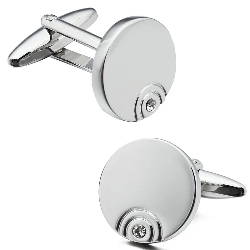 HAWSON Round Shape Cufflinks Button with Clear Crystal Plain Design