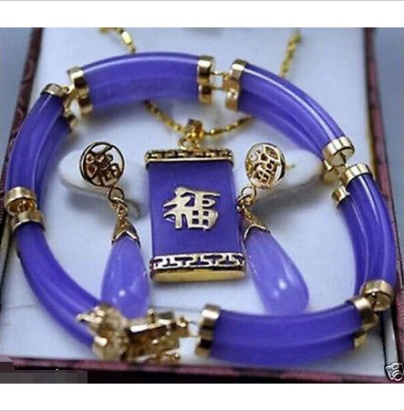 

Noblest Genuine Purple Jade Pendant Earring Bracelet ^^^@^18K GP style Fine jewe Noble Natural jade