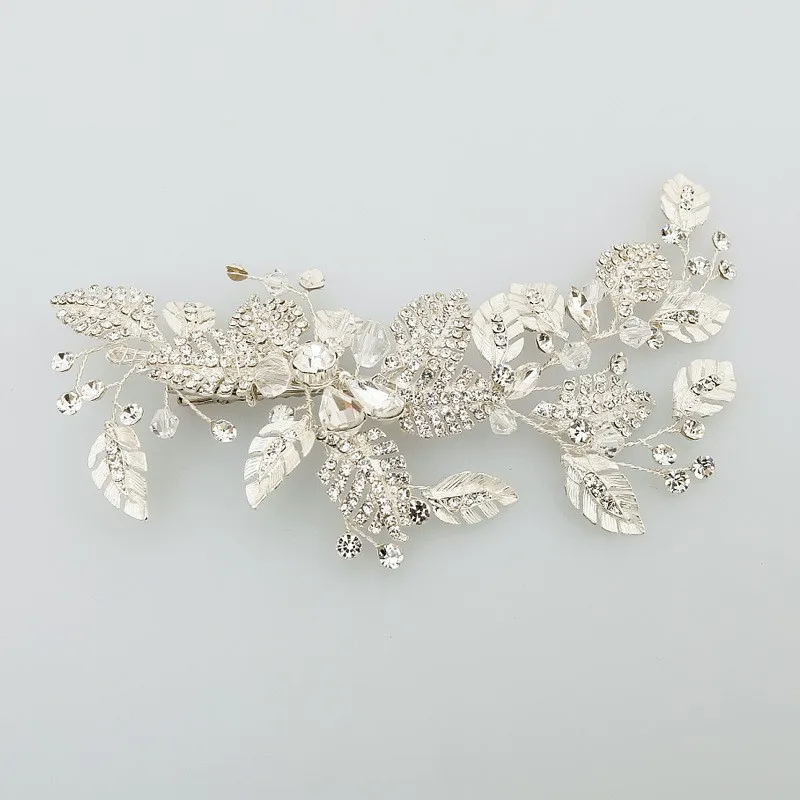 

Dower me Handmade Rhinestone Hair Clip Bridal Headpieces Silver Leaf Wedding Hair accessories Barrette Comb