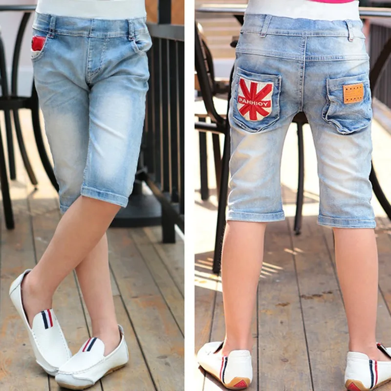 Летние Короткие джинсы для маленьких мальчиков повседневные джинсовые штаны с эластичной резинкой на талии детская одежда брюки ковбойские штаны для маленьких детей