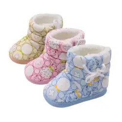Пинетки для новорожденных с принтом; зимние ботинки для малышей; обувь для маленьких мальчиков и девочек; Зимние удобные теплые ботинки на
