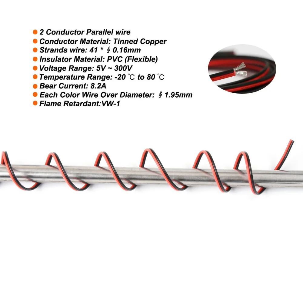 ПВХ 18awg удлинитель провода шнур 2 проводника UL1007 нити Луженая Медь гибкий для светодиодные ленты огни один цвет 3528