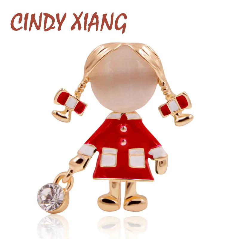 

CINDY XIANG Small Cute Girl Brooches for Women Opal and Rhinestone Brooch Pin Silver Color Dress Coat Accessories Fashion Gift