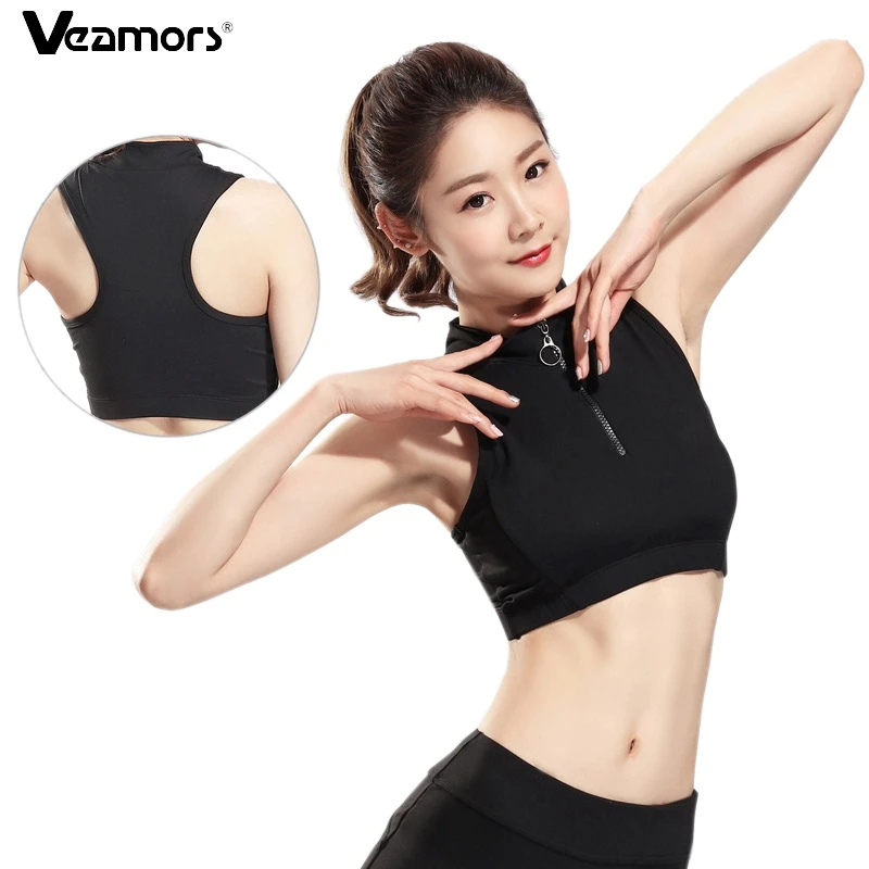 VEAMORS Shakeproof Front Zipper Sport Bra Push Up Padded Yoga Gym Vest