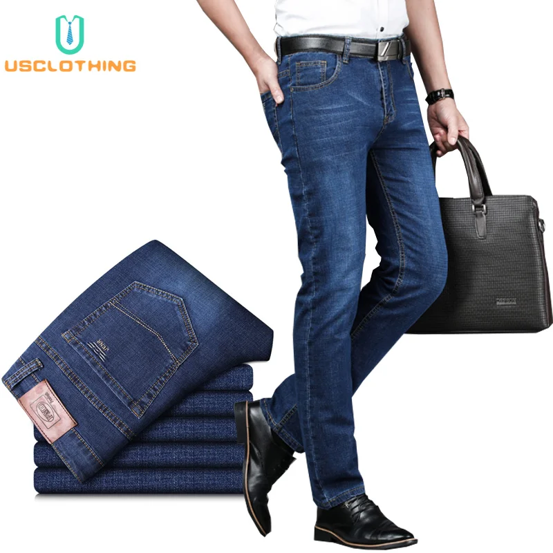 

Brands Jeans Trousers Men Clothes New Blue Elasticity Straight Jeans Business Casual Male Denim Pants Classic Style 22502CX45