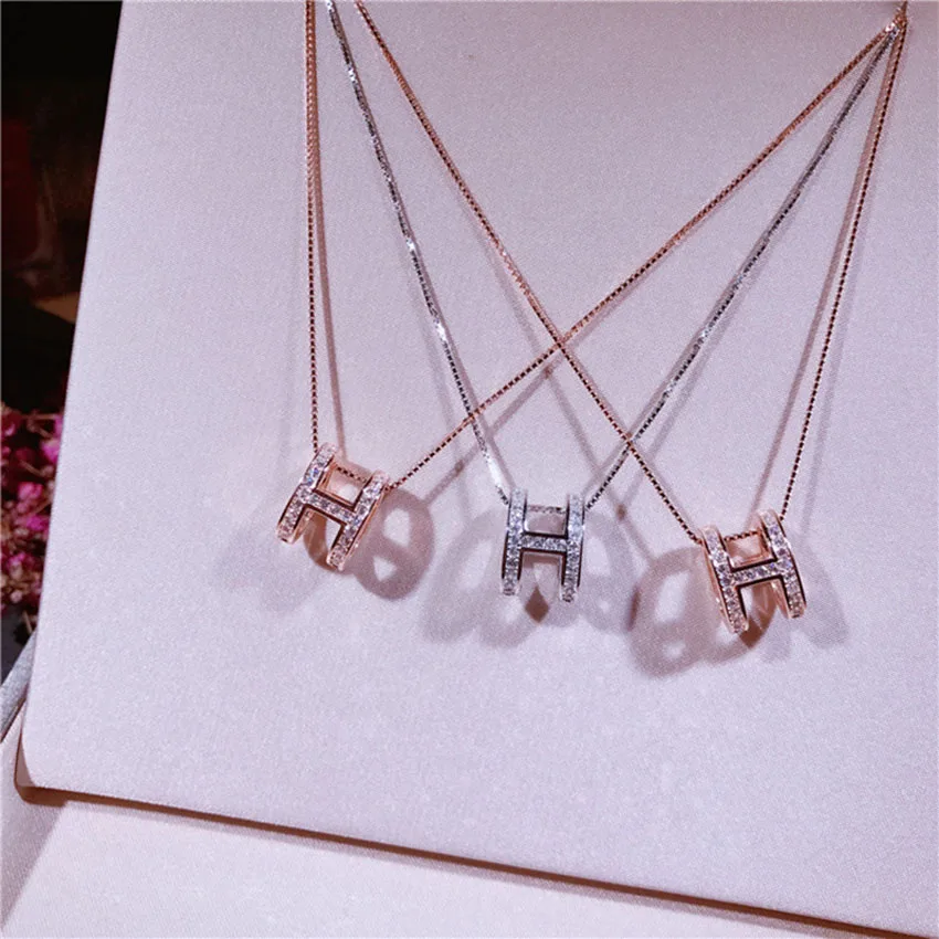 

Sterling S925 Silver Jewelry Chain Necklace H Letter Necklace Simple Sweet Romantic Chain Necklaces New Year's Gift Woman