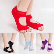 Женские носки для йоги спортивные половина носок с пальцами Нескользящие хлопковые черные спортивный носок Бодибилдинг тренировка Пилатес Барре Танцевальная тренировка