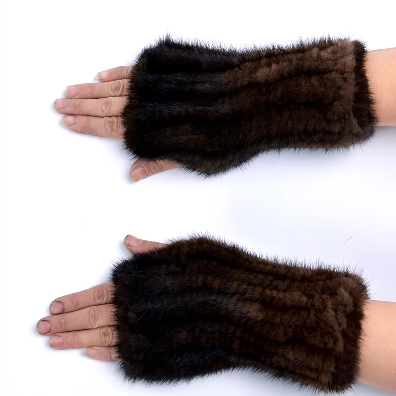 Зимние перчатки из меха норки для женщин, высокие перчатки из натурального меха, новинка года, женские 20 см, модные настоящие перчатки, вязаные меховые без пальцев из норки