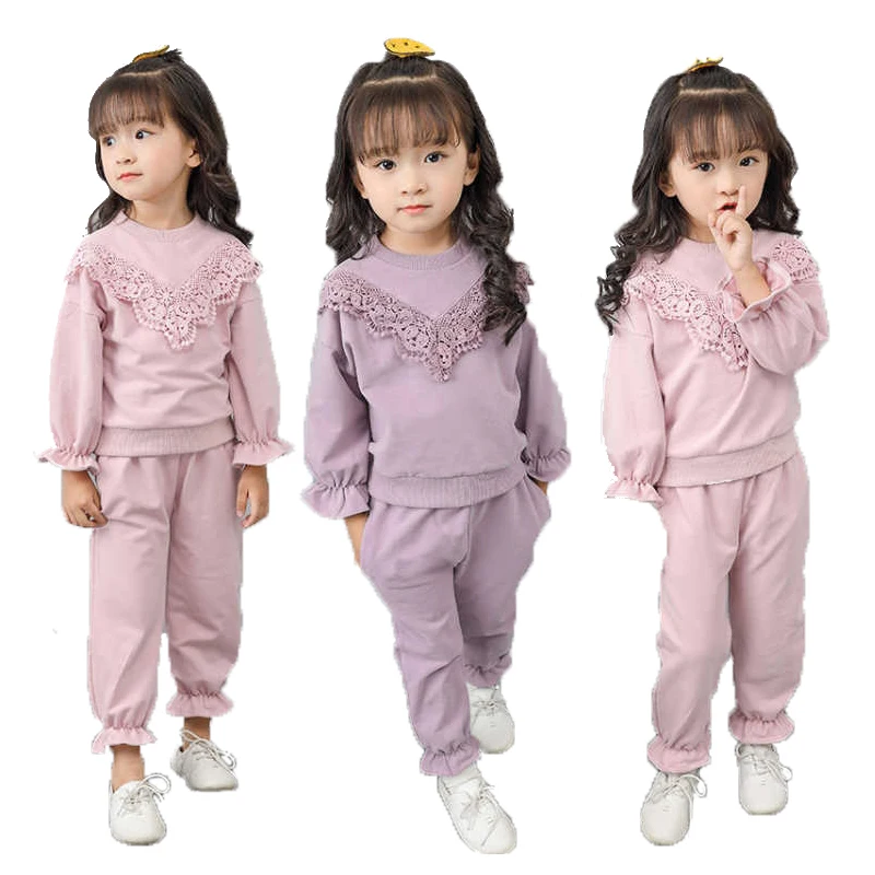 

Big Girls Clothing Sets Autumn Children Cotton Long Sleeve Lace T-shirt And Pant Outfit Girl Fashion Sport Suit Kids Clothes Set